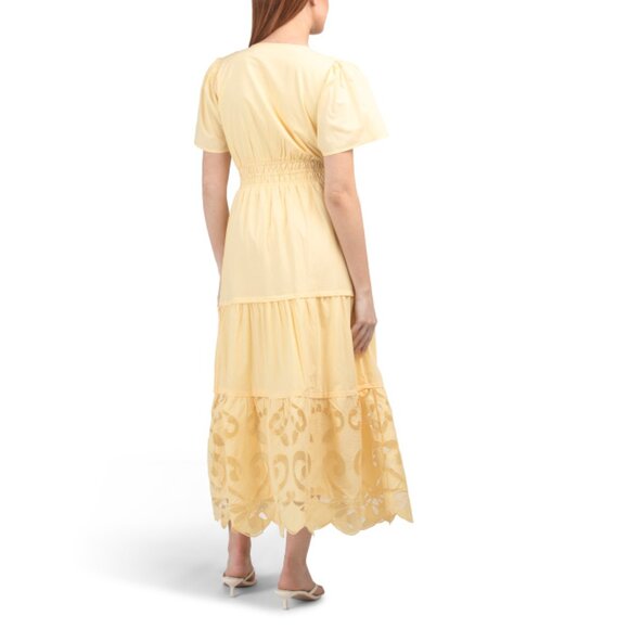 HAUTE HIPPIE STYLE Yellow Short Sleeve Somerset Maxi Dress With Embroidered Hem - Picture 2 of 2